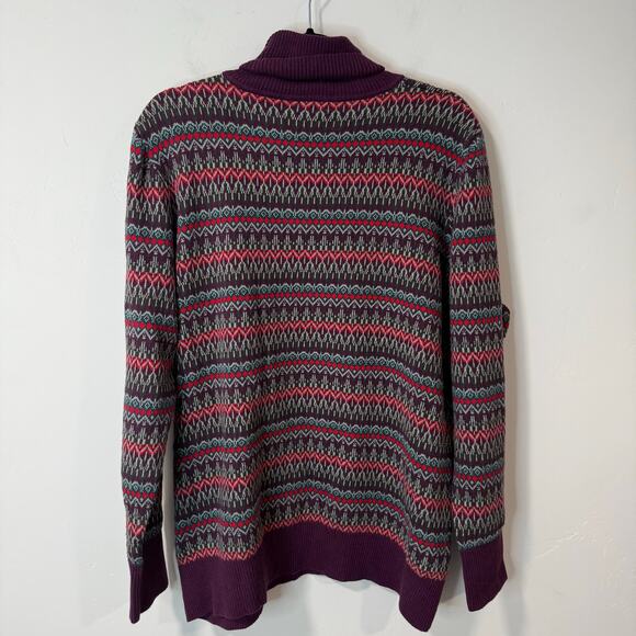 L.L.Bean Women's Turtleneck Sweater Fair Isle Purple Green Red 2X Plus - Picture 2 of 8